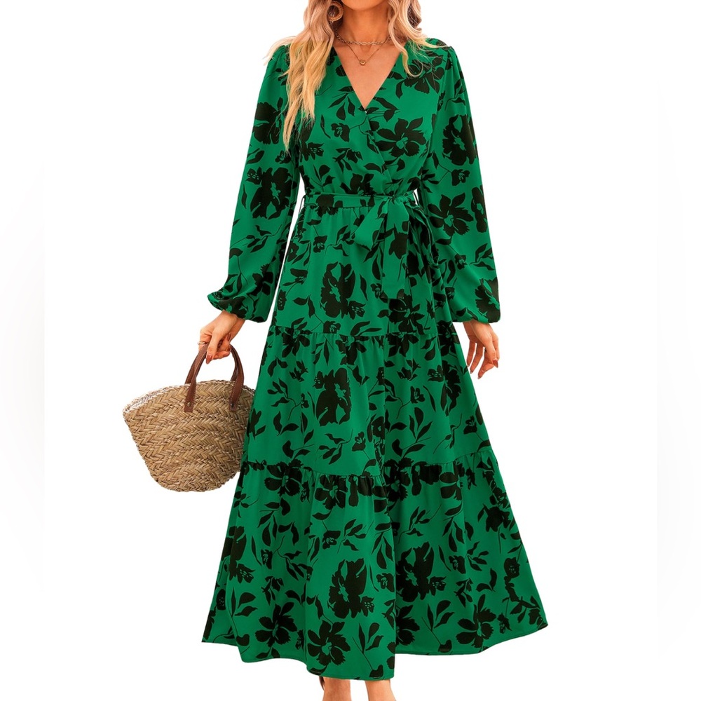 Summer Elegant Green Floral Maxi Dress
